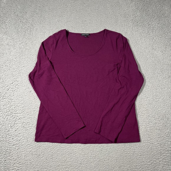 Eileen Fisher Scoop Neck Top Size L Purple Long Sleeve Tee Luxury Minimal Basic - Picture 1 of 8